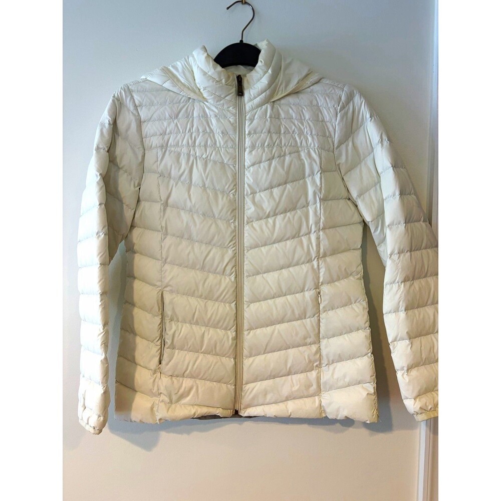 Bass Womens White Hooded Quilted Puffer Jacket Full Zip Pockets Size M